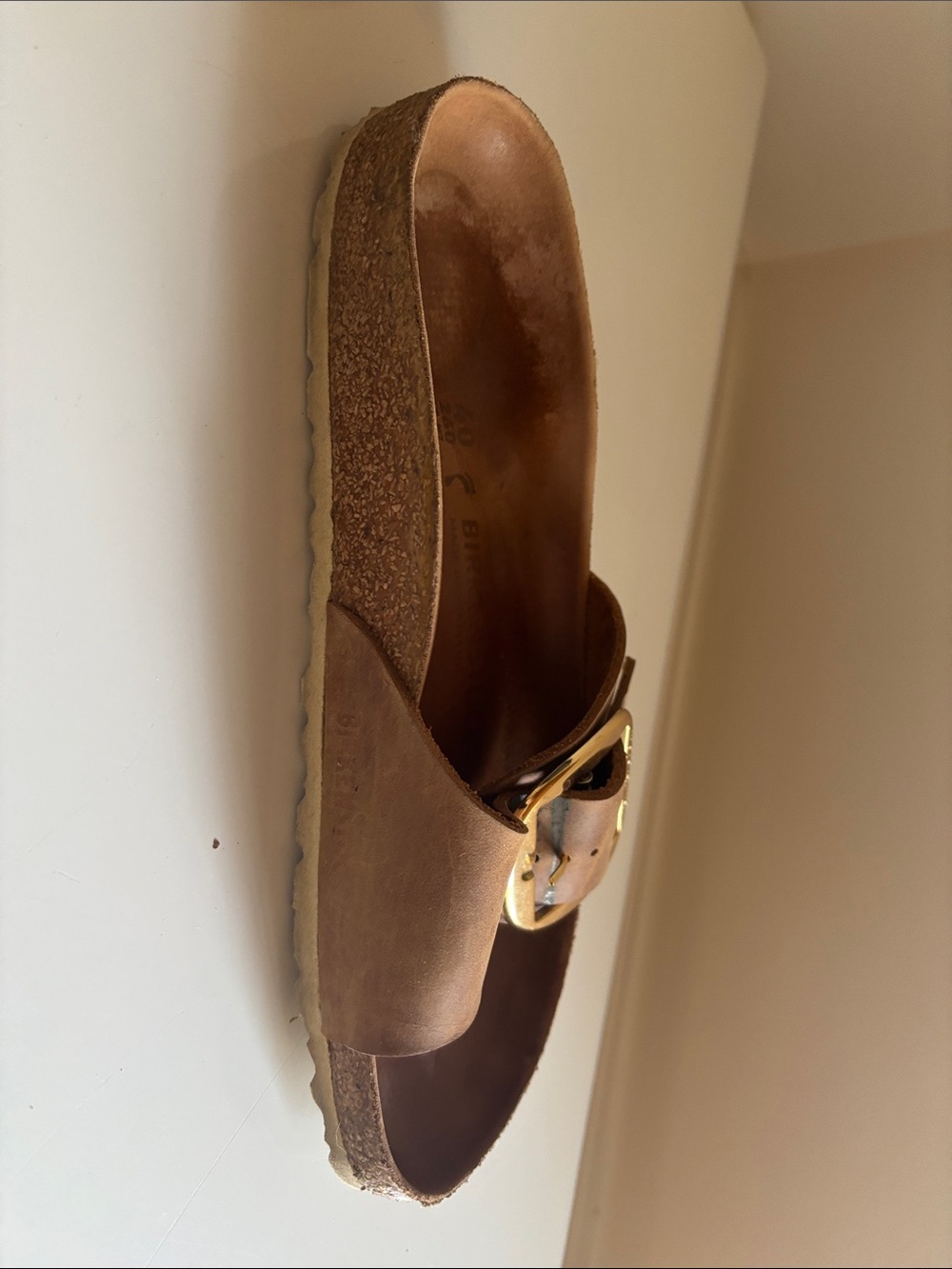 Birkenstock Brown Leather Single-Strap Sandals with Gold Buckles - Picture 4 of 6